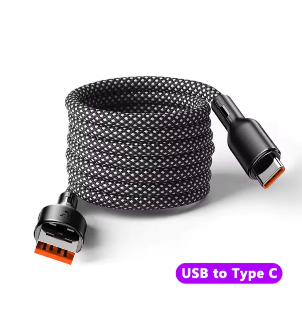 Câble Rétractable Kebiss USB A vers Type-C Charge Rapide 100W 6A - Rangement Facile & Synchronisation Rapide des Données pour Téléphones Samsung & Xiaomi