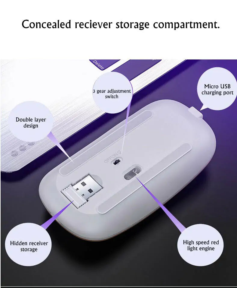 Souris sans fil USB rechargeable RGB 2.4GHz